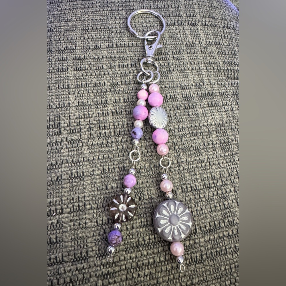 Pink And Purple Boho Handmade Beaded Keychain